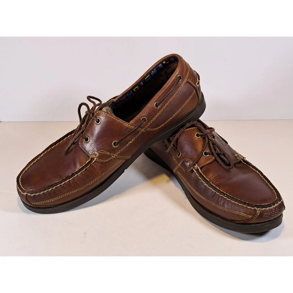 Timberland Mens Brown Leather Boat Shoes Nautical Signal Flag Lining Loafers 12
